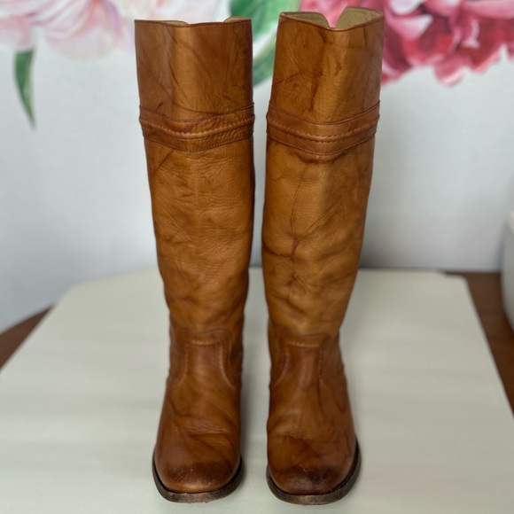 Frye Melissa Trapunto Boot Leather knee High Riding Cognac 7.5